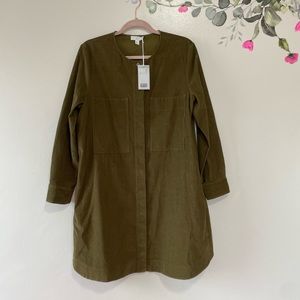 COS Button Down Long Sleeve Olive Green Corduroy Dress, Size 8, NWT